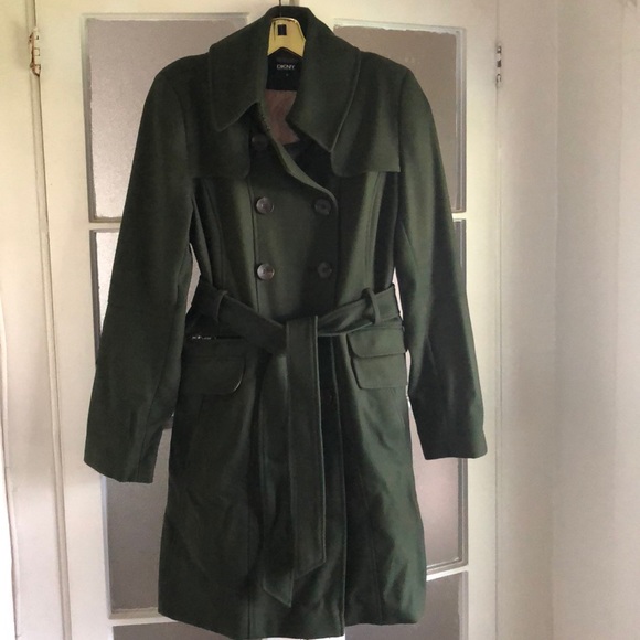 Dkny Jackets & Blazers - DKNY Green Double Breasted Belted Pea Coat